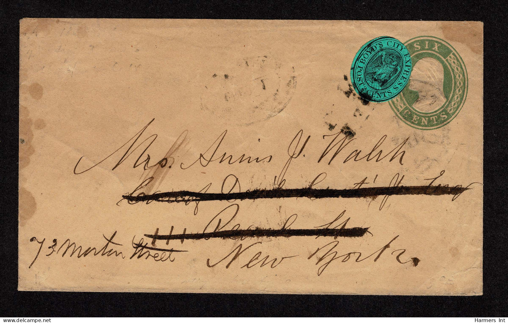 Lot # 074 Boyd's City Express, 1852, 2¢ Black On Green Die Cut Single - Sellos Locales