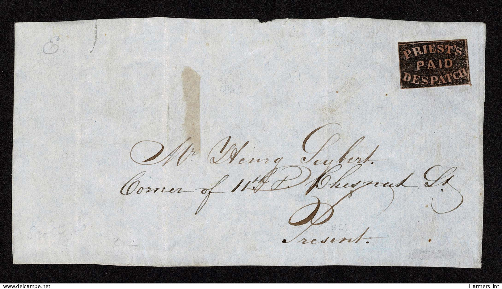 Lot # 077 Priest's Despatch, Philadelphia, PA 1851, (2¢) Black On Rose - Sellos Locales