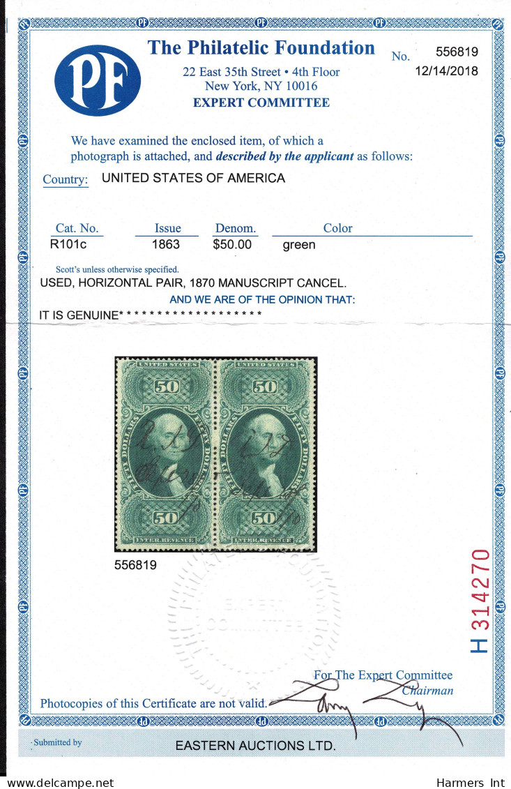 Lot # 079 Revenue, 1863, First Issue, $50 U.S. Internal Revenue, Perforated, PAIR - Non Classés