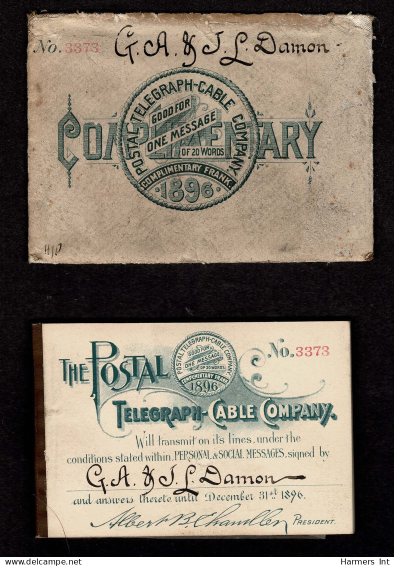 Lot # 081 Postal Telegraph Co., 1896, Slate Green COMPLETE BOOKLET (less 2 Stamps From First Panel) - Sin Clasificación