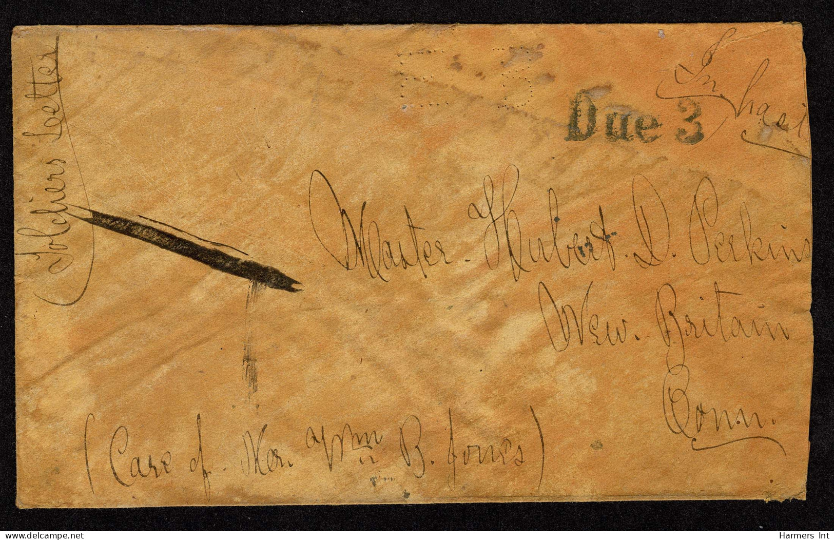 Lot # 083 Confederate States: 1860's Four stampless envelopes all addressed to the Perkins family in New Britain Conn, T