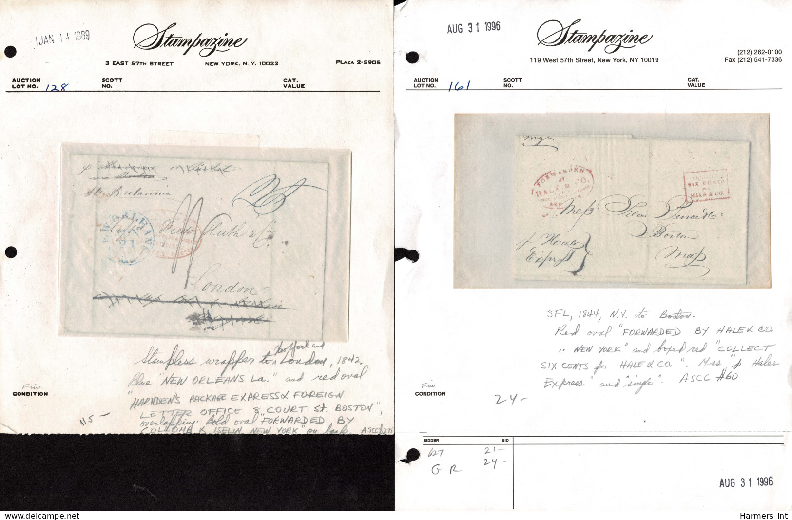 Lot # 095 Stampless Covers: Interesting Group of 14 covers 1820's to 1860's comprising SHIP, RAILROAD, STEAMBOAT, EXPRES
