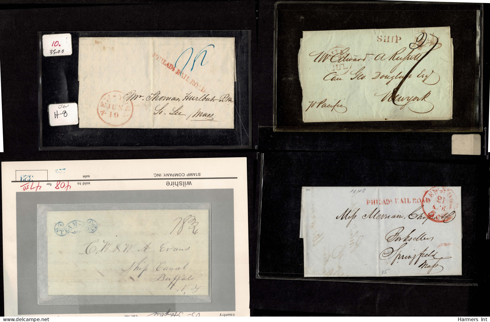 Lot # 095 Stampless Covers: Interesting Group of 14 covers 1820's to 1860's comprising SHIP, RAILROAD, STEAMBOAT, EXPRES