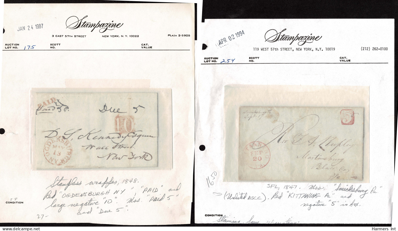 Lot # 096 Stampless Covers: 15 Covers 1840's & 50's All Bearing Numeral Handstamps In Black, Red Or Blue - …-1845 Prephilately