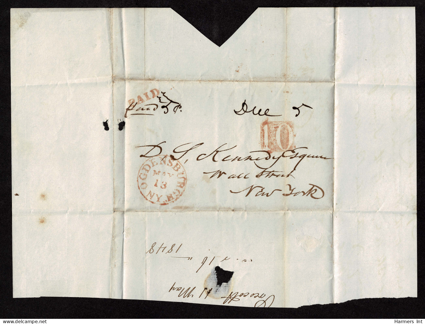 Lot # 096 Stampless Covers: 15 covers 1840's & 50's all bearing numeral handstamps in black, red or blue