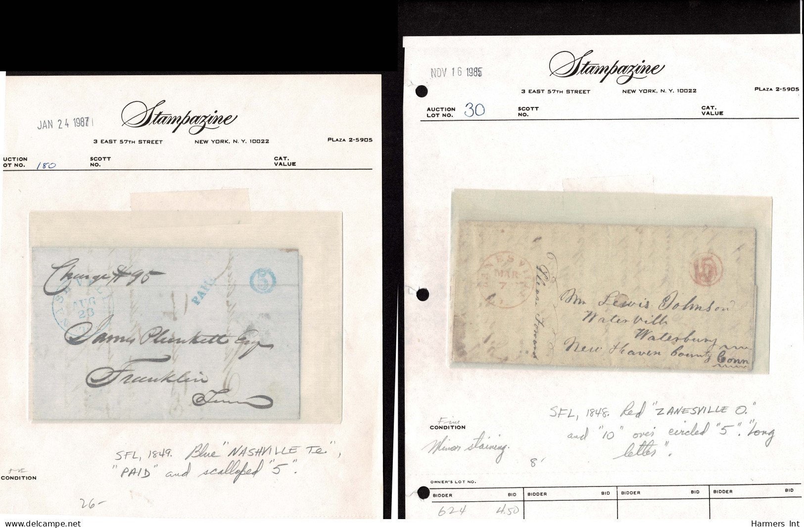 Lot # 096 Stampless Covers: 15 covers 1840's & 50's all bearing numeral handstamps in black, red or blue