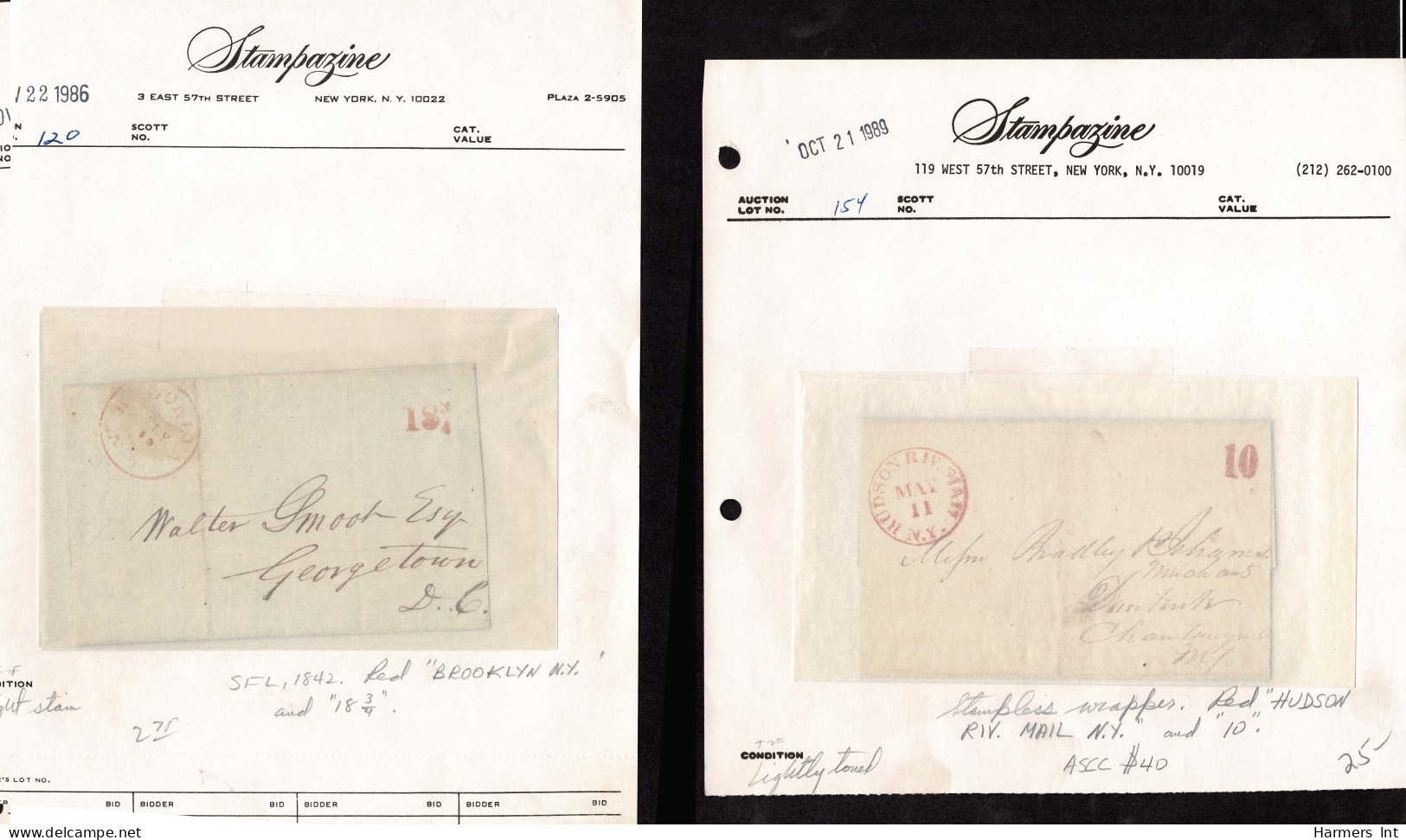 Lot # 096 Stampless Covers: 15 covers 1840's & 50's all bearing numeral handstamps in black, red or blue