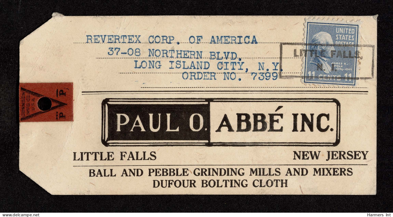 Lot # 124 Label: 1944 Label Bearing 1938, 11¢ Polk Ultramarine - Cartas & Documentos