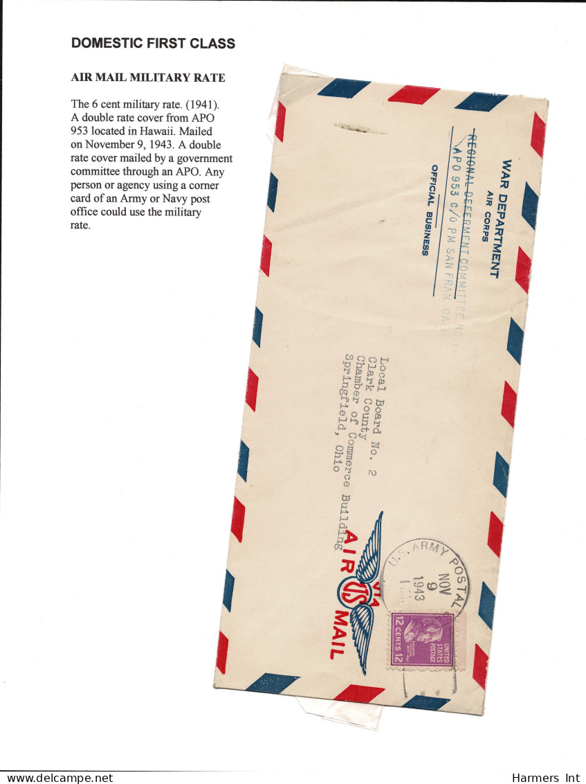 Lot # 130 Military Rate - Domestic: 1943 War Department Letter Bearing 1938, 12¢ Zachary Taylor Bright Mauve - Covers & Documents