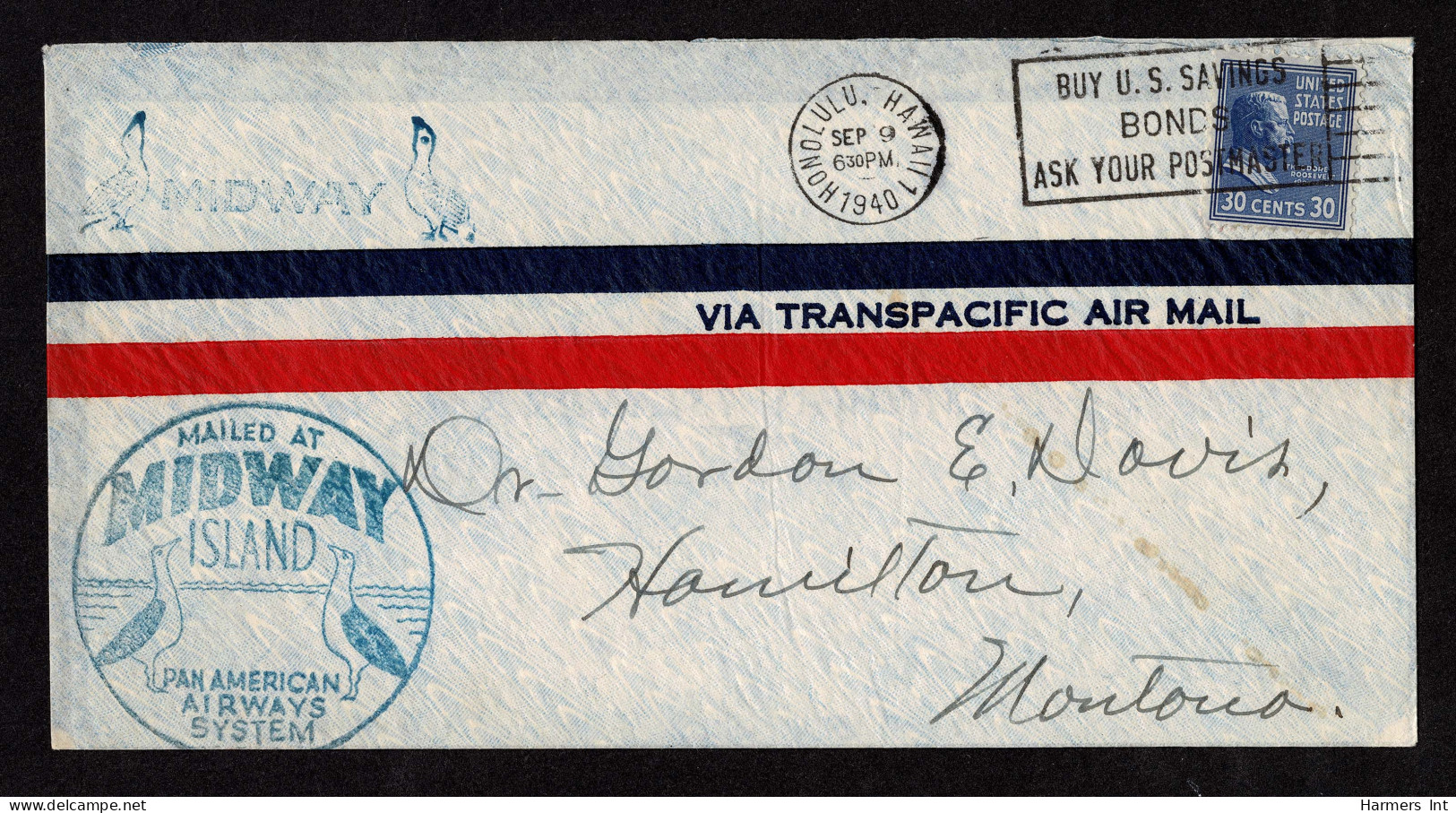 Lot # 144 Trans Pacific Air Mail: 1938, 30¢ Theodore Roosevelt Deep Ultra Marine - Cartas & Documentos