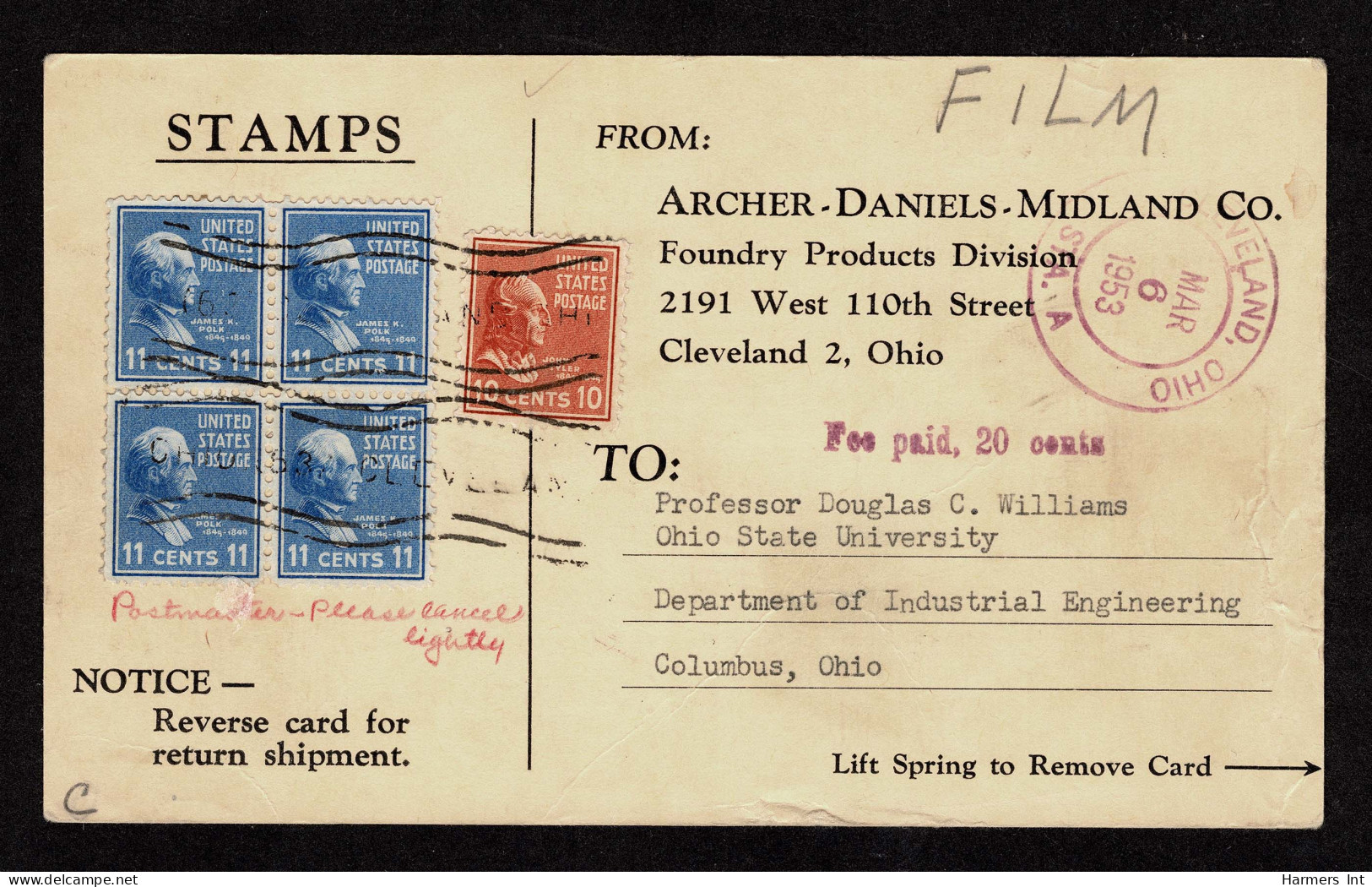 Lot # 176 Special Handling: 1938, 11¢ Polk Ultramarine Block Of Four And 1938, 10¢ Tyler Brown Red - Briefe U. Dokumente