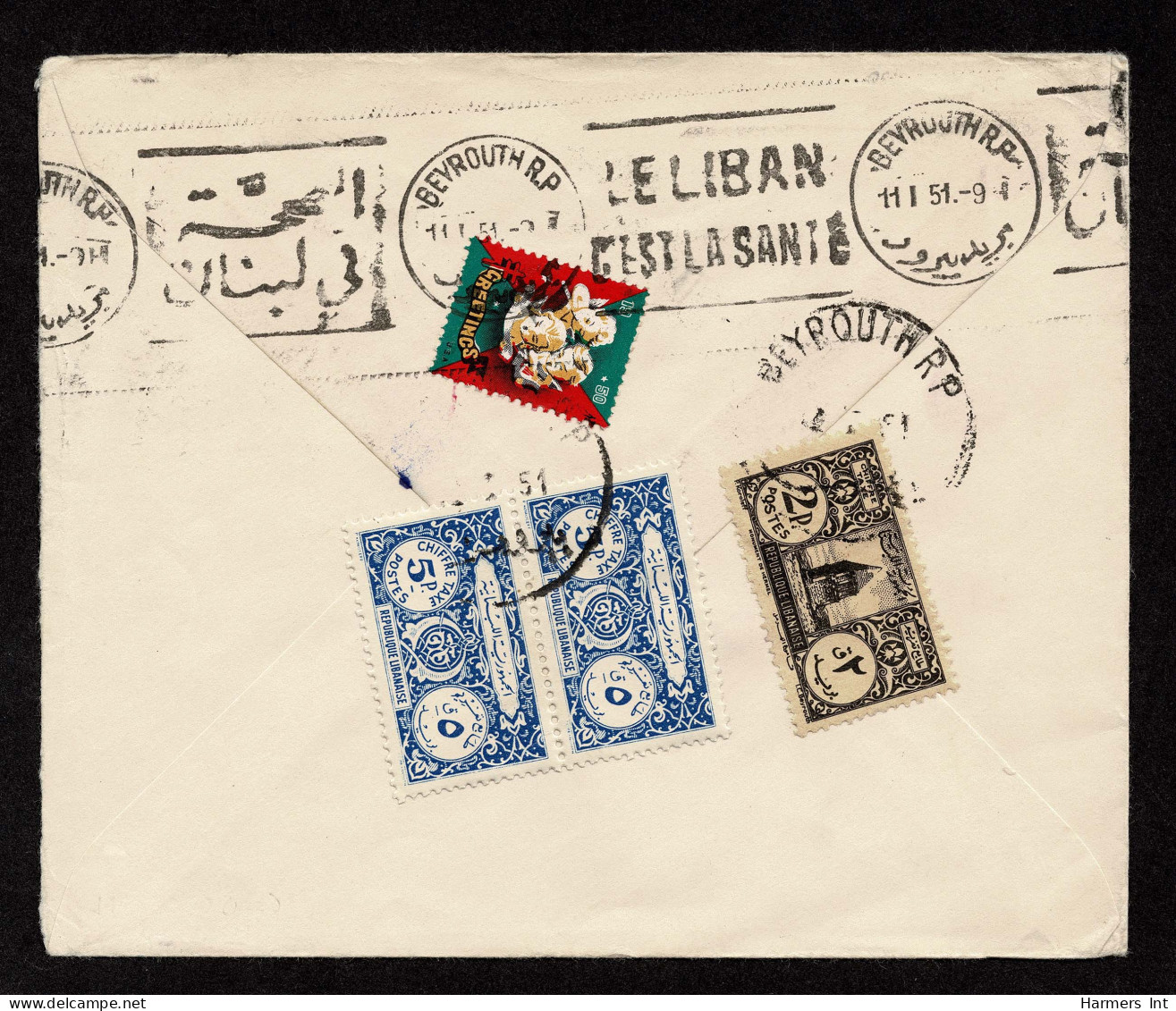 Lot # 212 Used To Lebanon:1950 Envelope Bearing 1938 3c Jefferson Light Violet - Cartas & Documentos