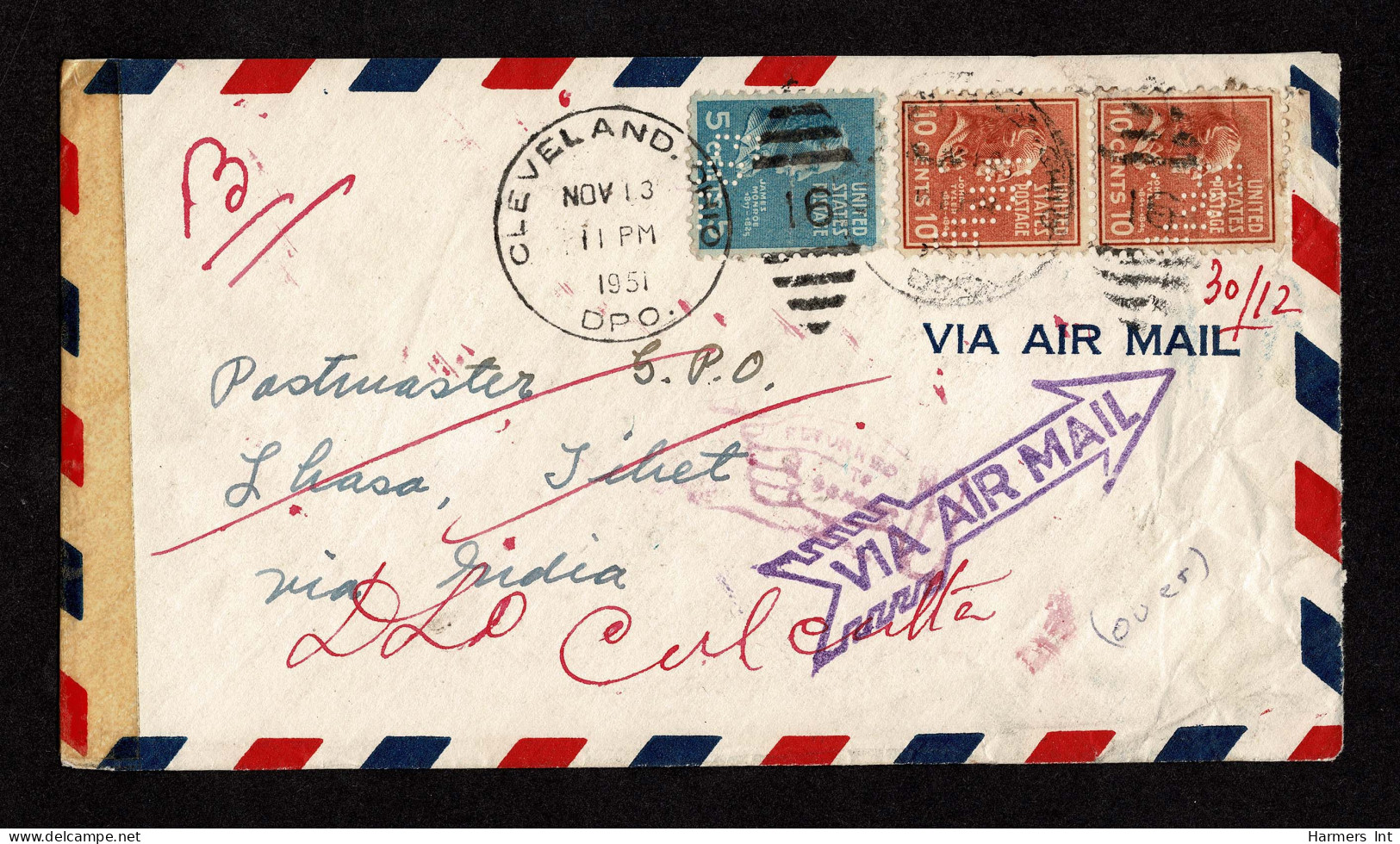 Lot # 221 Used To Tibet: 1938 10c Tyler Brown Red VERTICAL PAIR, 5c Monroe Bright Blue - Briefe U. Dokumente