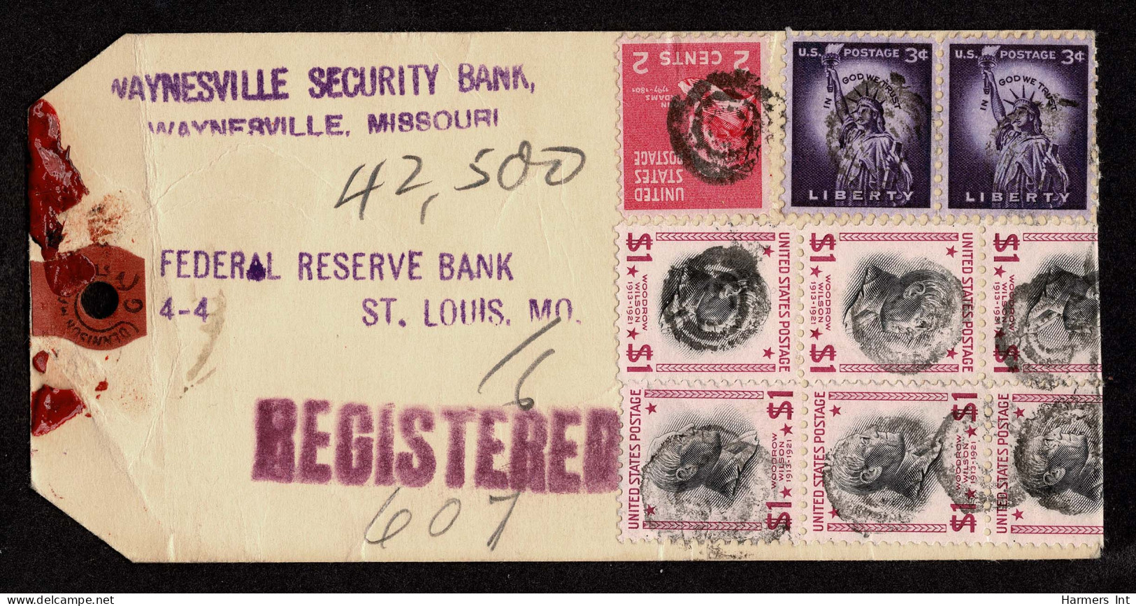 Lot # 230 Mail Tags: Group Of THREE From WAYNESVILLE SECURITY BANK, WAYNESVILLE, MISSOURI To The FERERAL RESERVE BANK, S - Covers & Documents