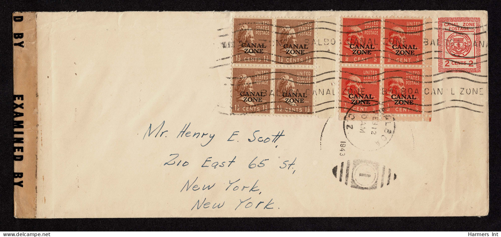 Lot # 238 Canal Zone: 1939 ½ C Franklin Red Orange Block Of Four Overprinted CANAL ZONE, 1 ½Martha Washington Bister Bro - Briefe U. Dokumente