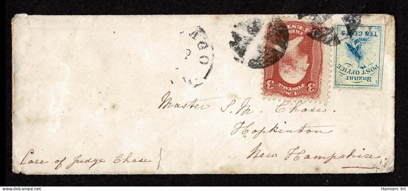 Lot # 293 Local Bazaar, Clandestine Stamp Together With 1861, 3¢ Rose All Tied On - Autres & Non Classés