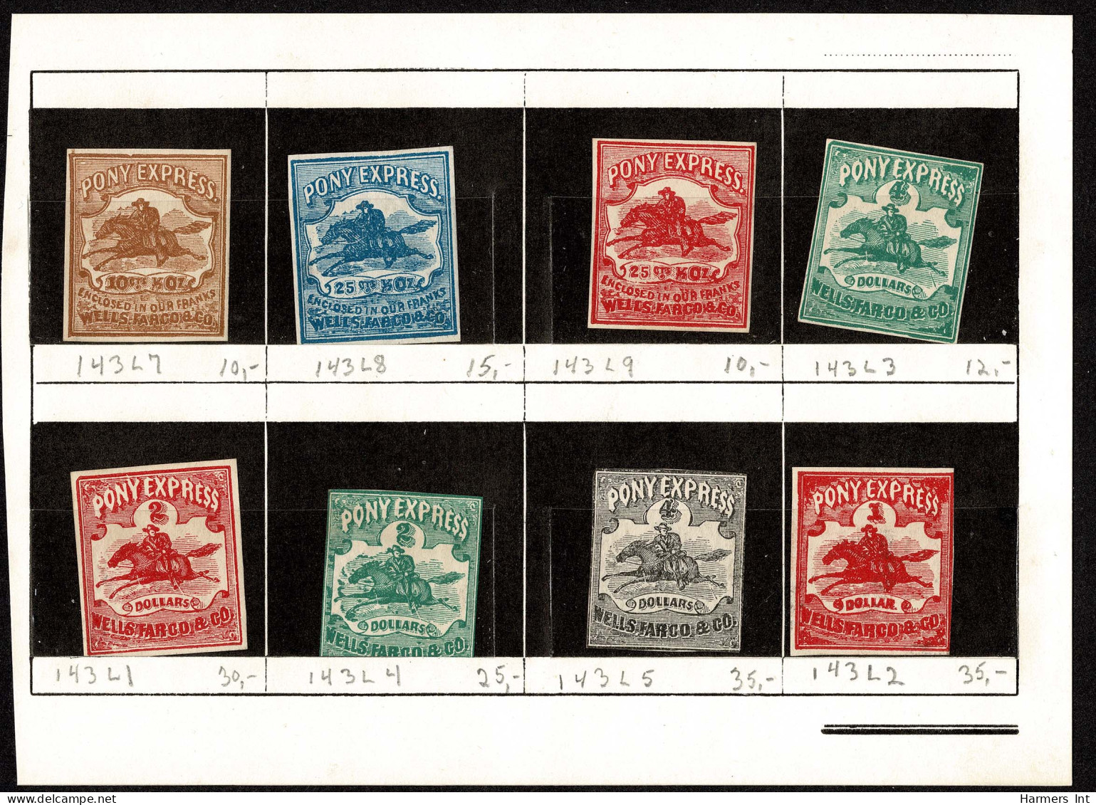 Lot # 296 1881 Pony Express Reprints/Fakes Set Of 8 Values - Other & Unclassified