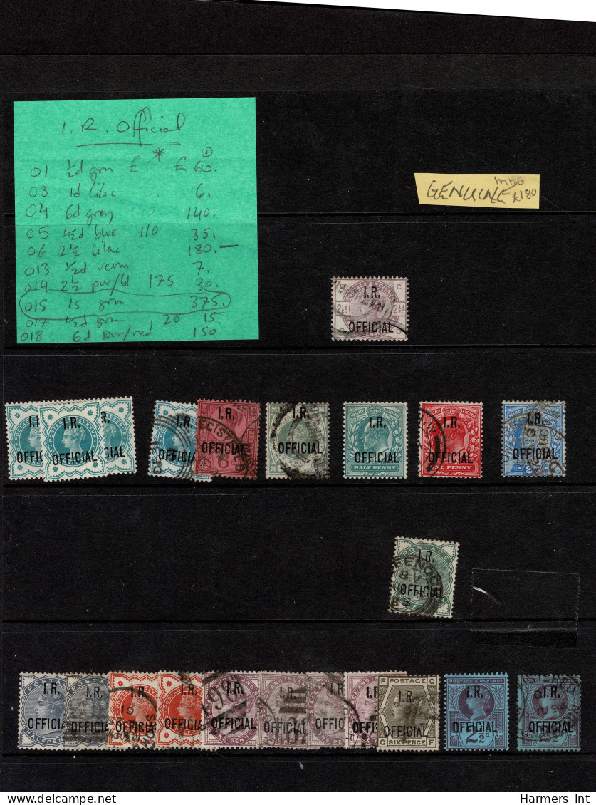Lot # 743 I.R. OFFICIALS; Selection Of 22 Stamps Including Some Better - Oficiales