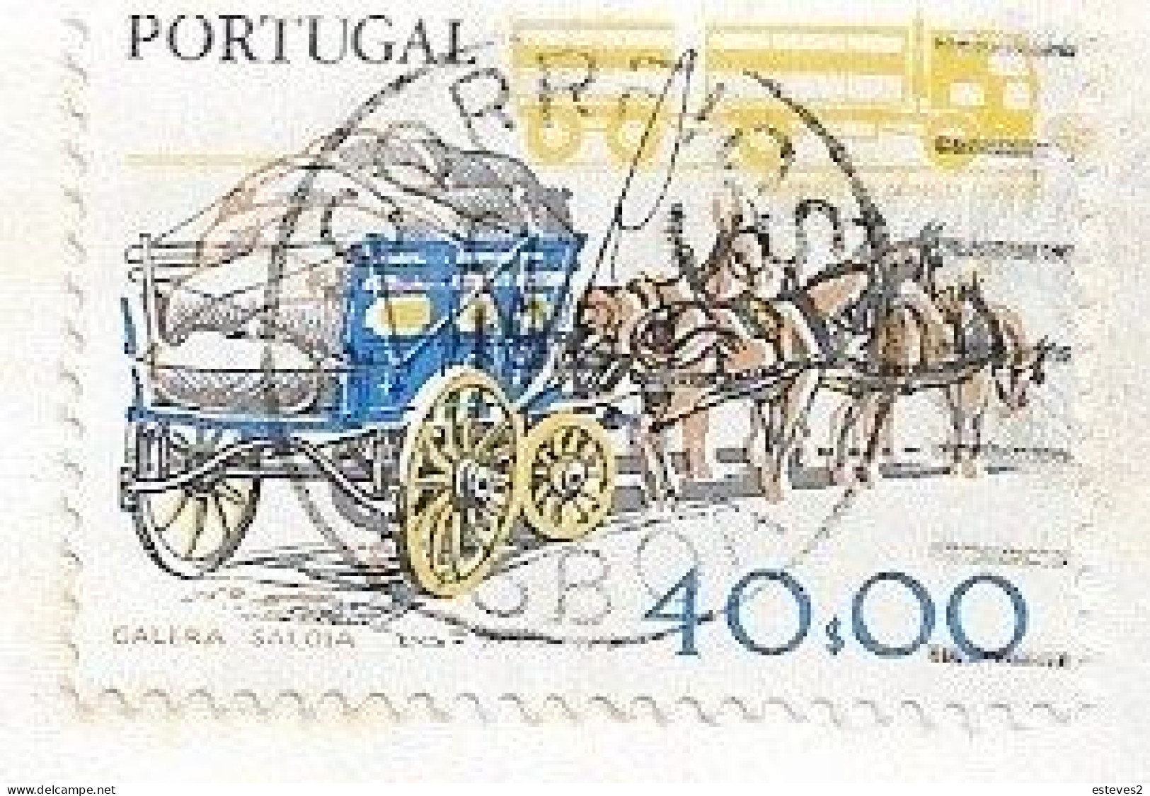 Portugal , 1984 , Work Tools Series 40$00 , Animal Wagon , Color-shifted Variety - Stage-Coaches