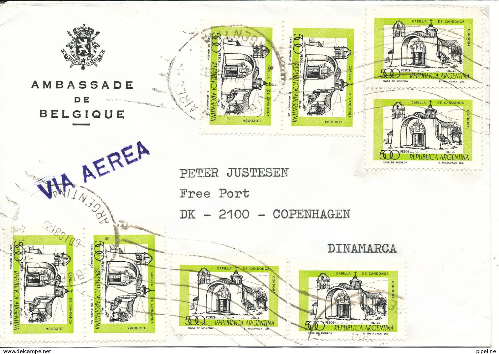 Argentina Cover Sent Air Mail To Denmark 6-12-1981 With A Lot Of Stamps Sent From The Embassy Of Belgium Buennos Aires - Cartas & Documentos