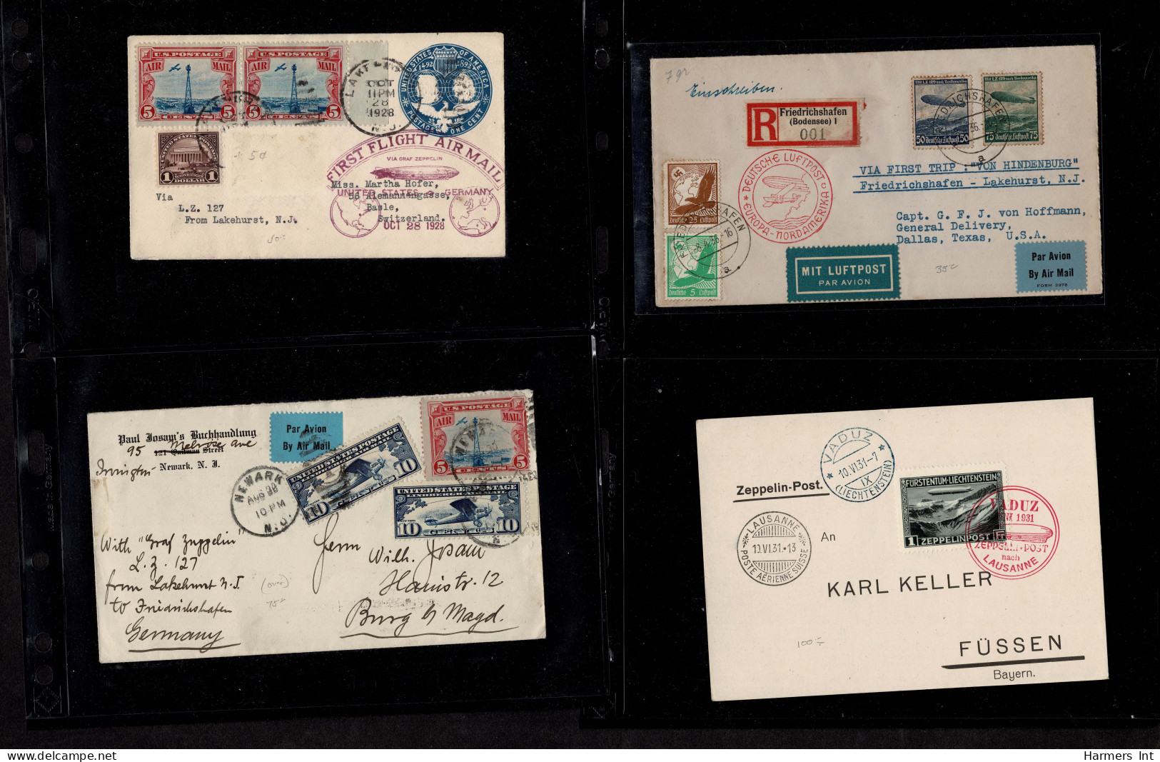 Lot # 909 Zeppelin and Flights: A very nice collection of covers and stamps in stock book and sleeved.