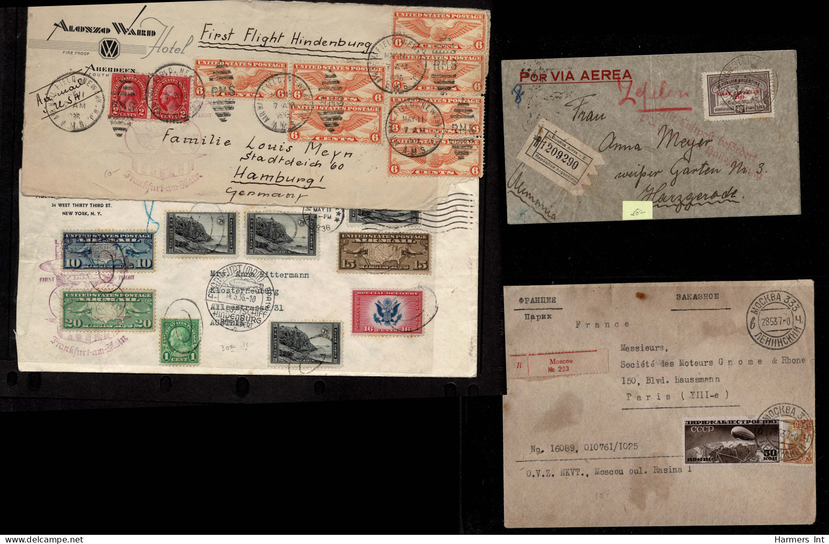 Lot # 909 Zeppelin and Flights: A very nice collection of covers and stamps in stock book and sleeved.