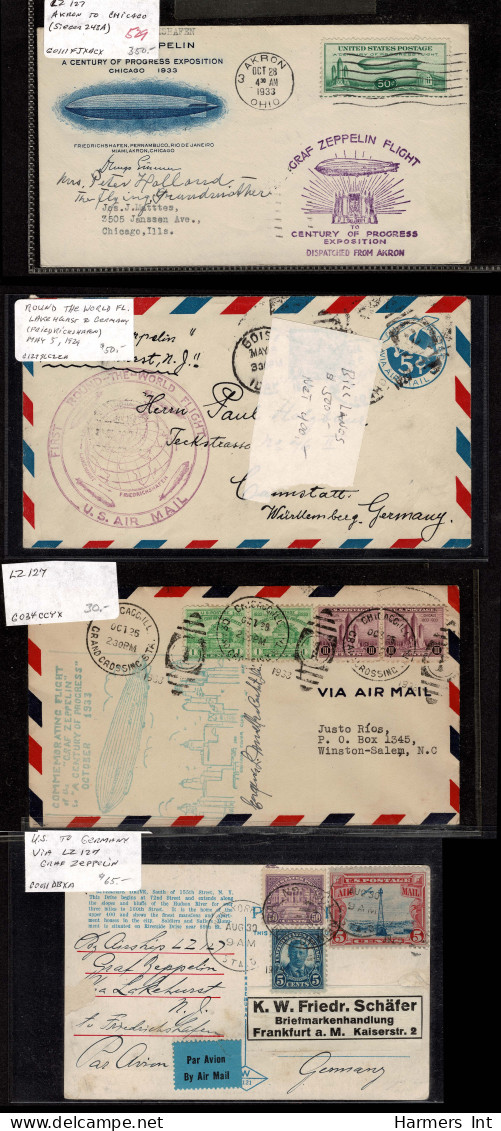 Lot # 909 Zeppelin and Flights: A very nice collection of covers and stamps in stock book and sleeved.