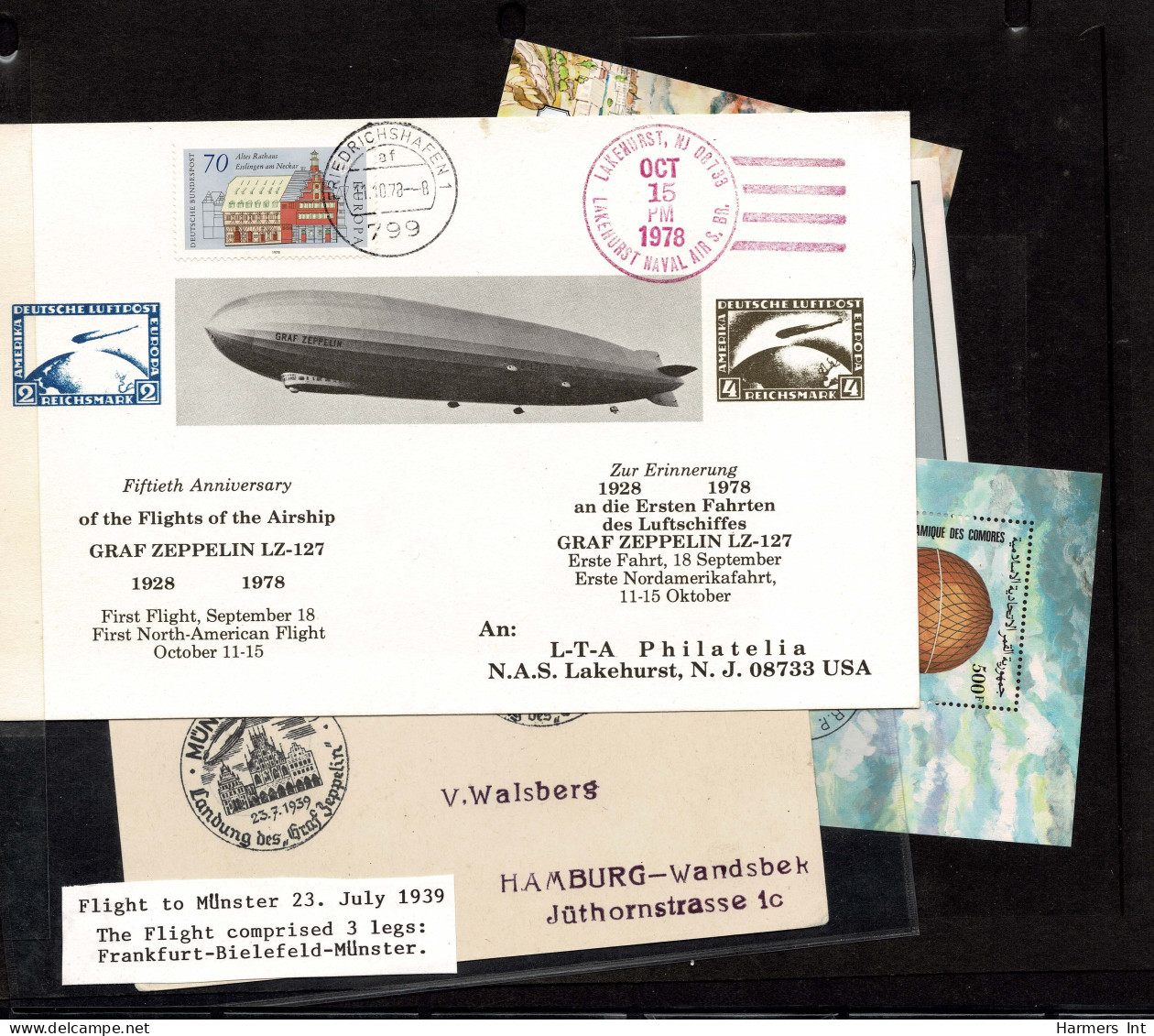 Lot # 909 Zeppelin and Flights: A very nice collection of covers and stamps in stock book and sleeved.