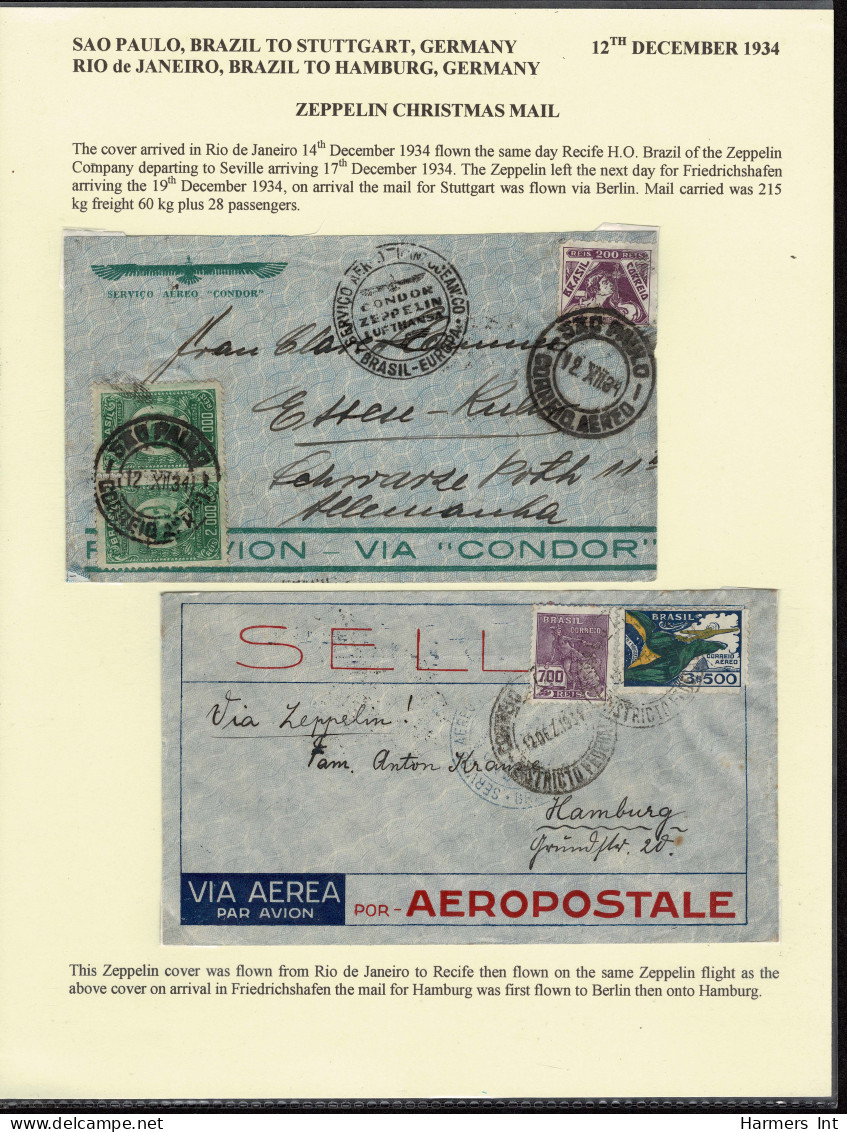 Lot # 910 Brazil Zeppelin - Condor Collection: 1931 To 1936; 16 Excellent Flown Covers From Brazil To Germany - Sammlungen (ohne Album)