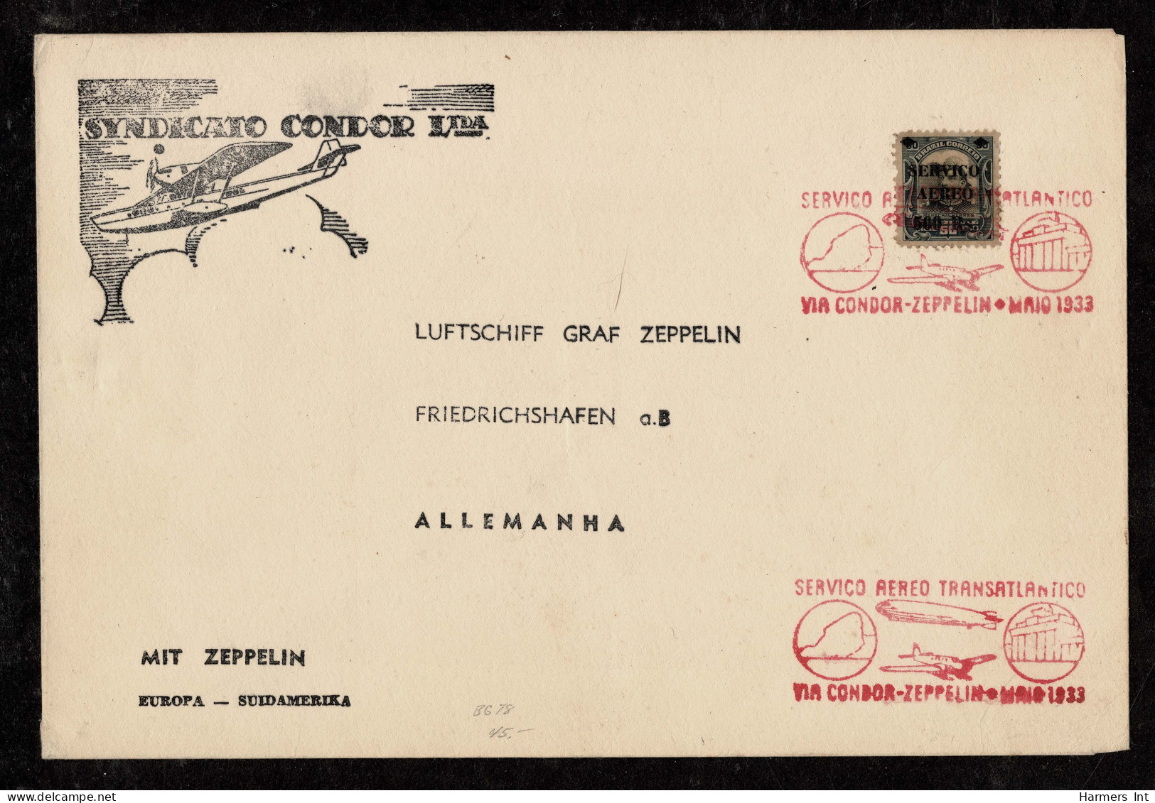 Lot # 910 Brazil Zeppelin - Condor Collection: 1931 to 1936; 16 excellent flown covers from Brazil to Germany