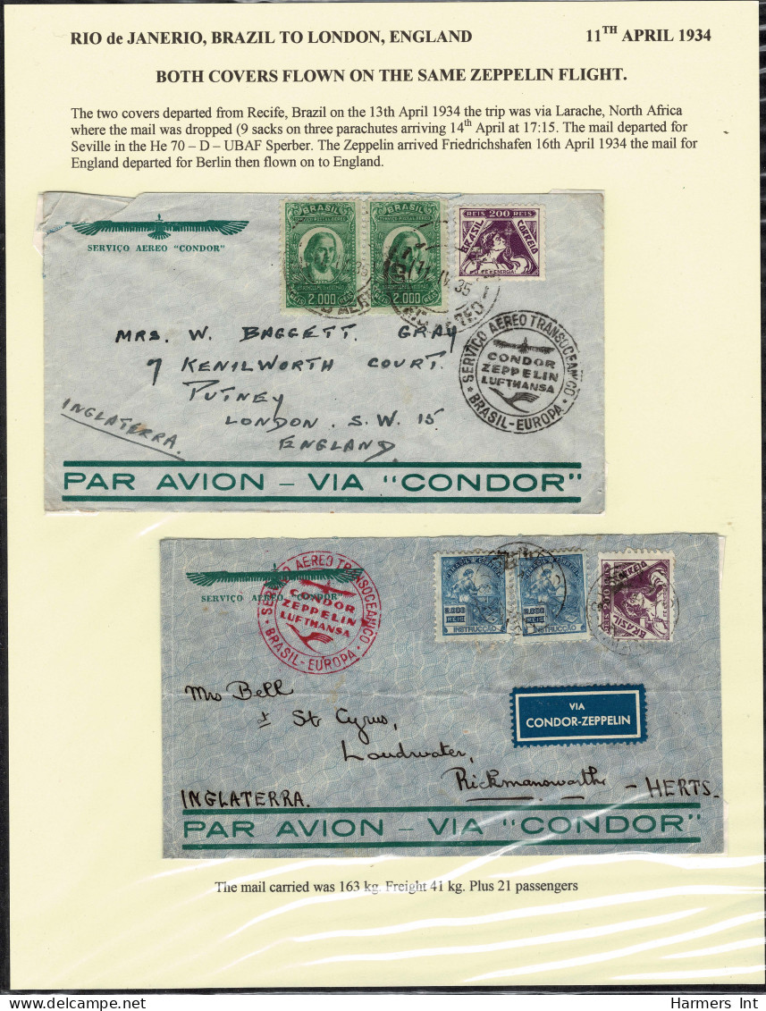 Lot # 910 Brazil Zeppelin - Condor Collection: 1931 to 1936; 16 excellent flown covers from Brazil to Germany