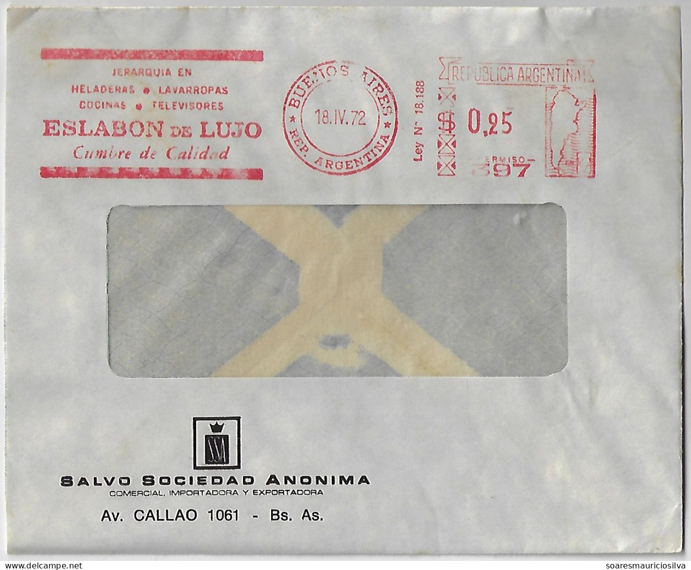 Argentina 1972 Cover From Buenos Aires Meter Stamp Hasler Slogan Refrigerator Washing Machine Kitchen TV Eslabon De Lujo - Briefe U. Dokumente