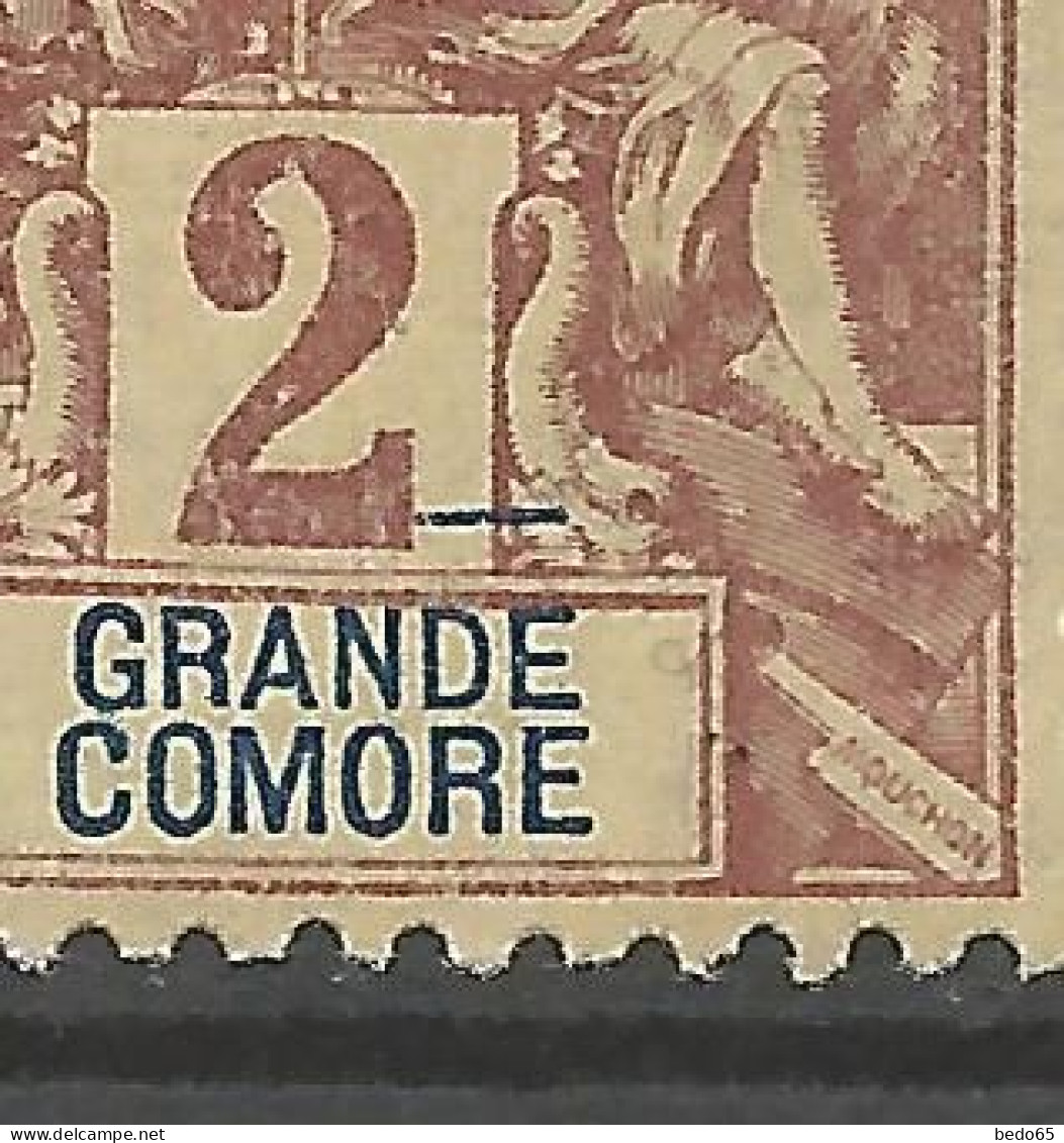 GRANDE COMORE N° 2 Variétée Trait Bleu Sur DE De GRANDE NEUF*  CHARNIERE  / Hinge  / MH - Neufs