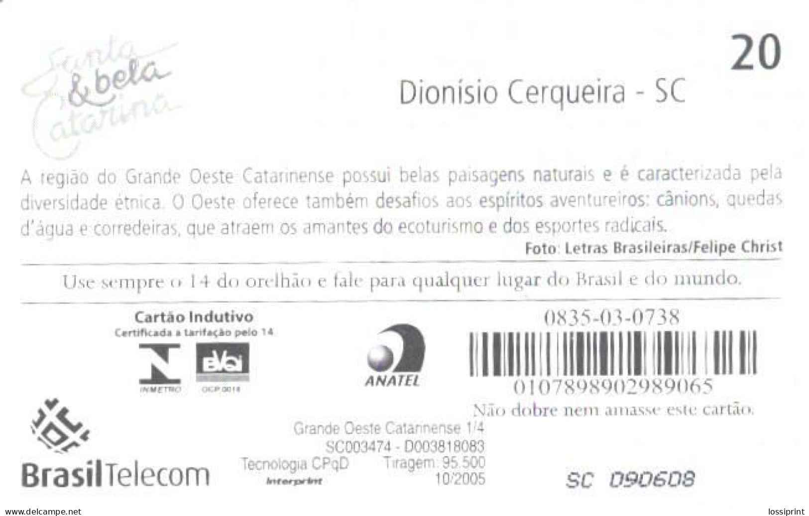 Brazil:Brasil:Used Phonecard, Brasil Telecom, 20 Units, Waterfall, 2005 - Brasilien