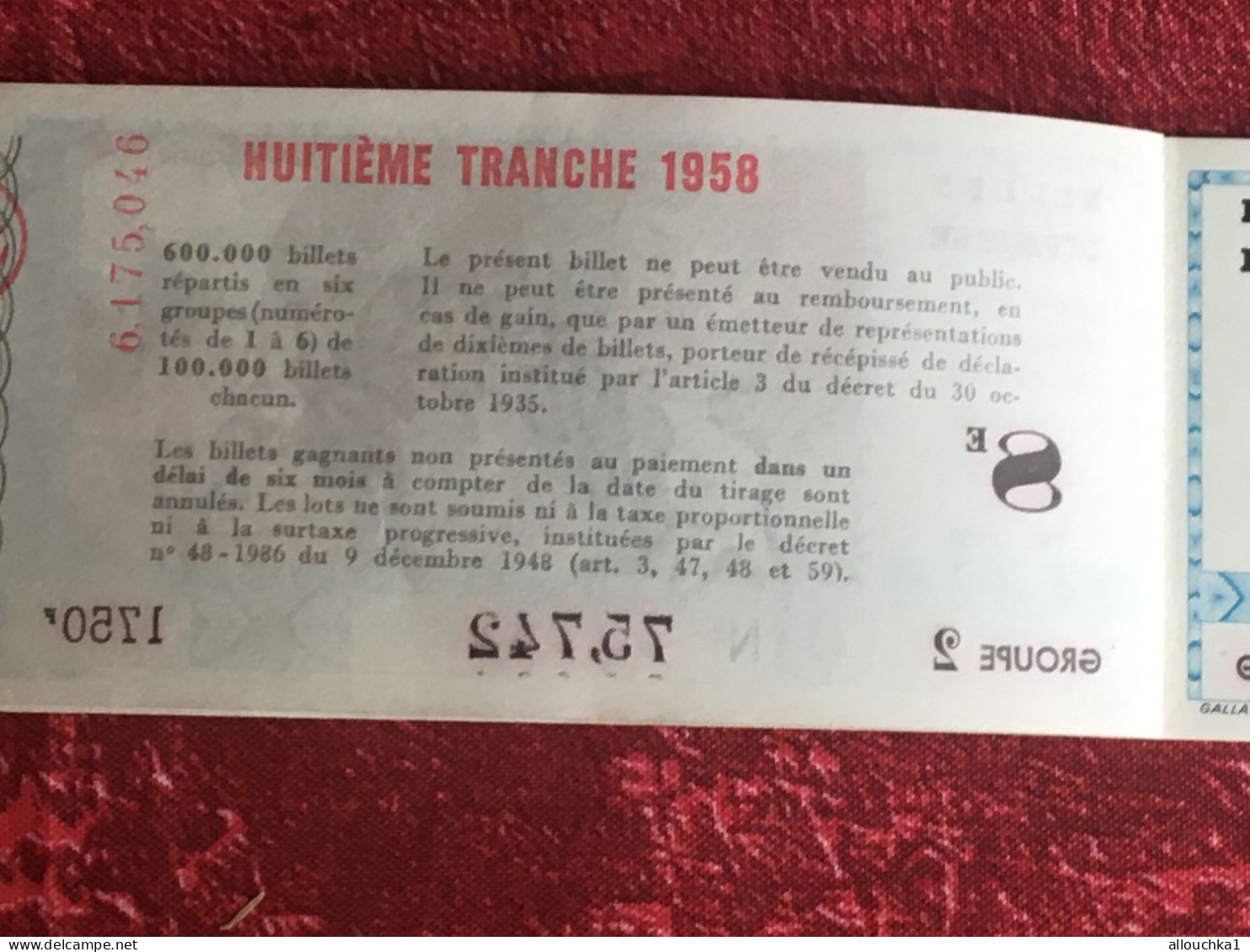 Tartuffe 1958 Billet De Loterie Nationale-divisible Ne Peut être Vendu Au Public ?Imprimée En Taille Douce - Billets De Loterie