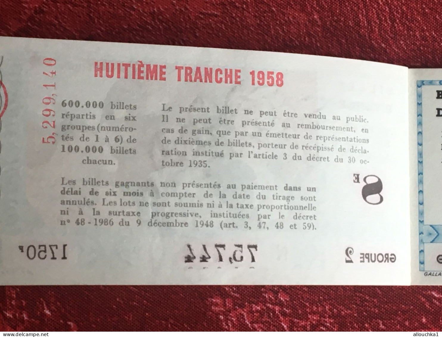 Tartuffe 1958 Billet De Loterie Nationale-divisible Ne Peut être Vendu Au Public ?Imprimée En Taille Douce - Billets De Loterie