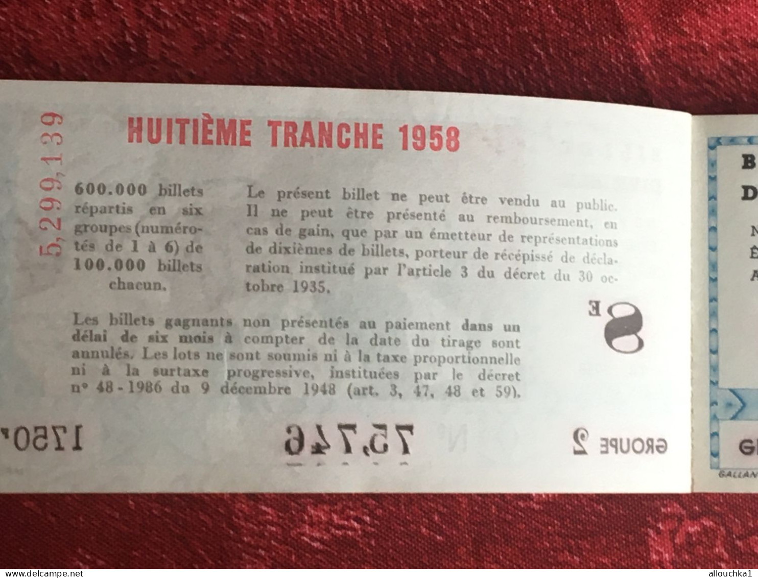 Tartuffe 1958 Billet De Loterie Nationale-divisible Ne Peut être Vendu Au Public ?Imprimée En Taille Douce - Billets De Loterie