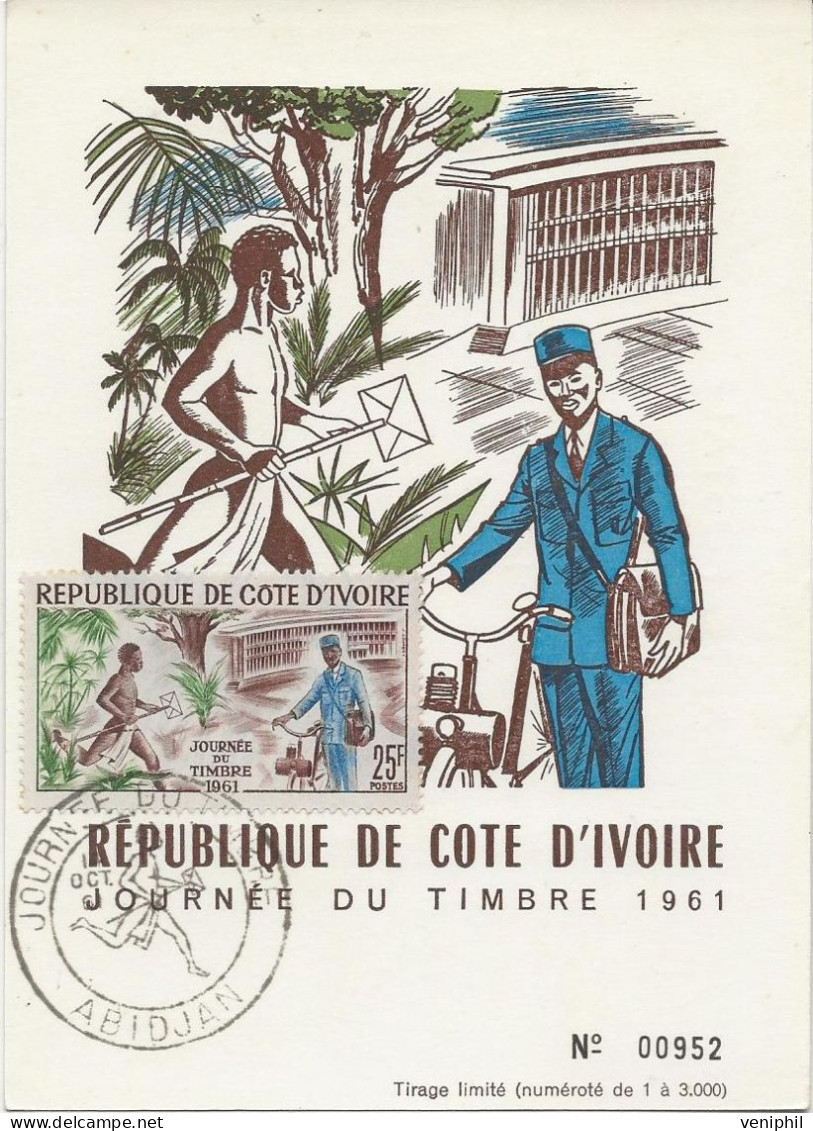 COTE D'IVOIRE -  JOURNEE DU TMBRE  N° 199 - ANNEE 1961- CAD ABIDJAN - Côte D'Ivoire (1960-...)