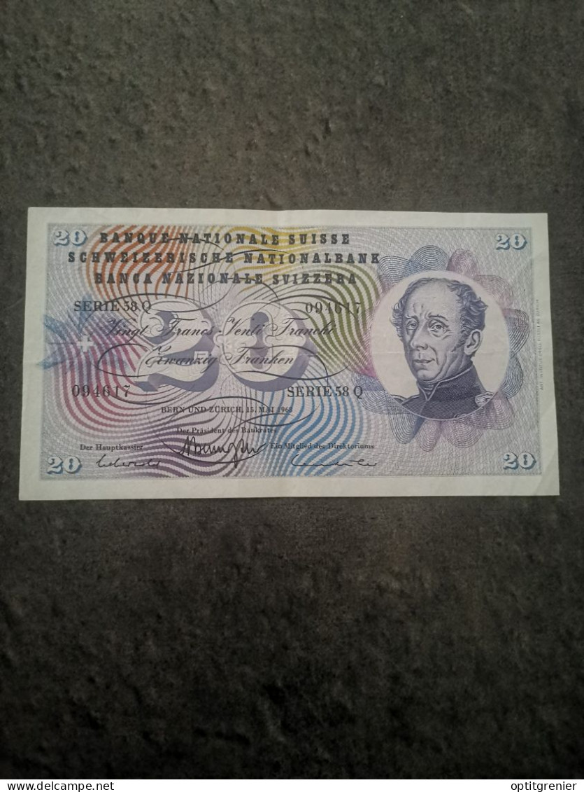 BILLET CIRCULE 20 FRANCS SUISSE 5ème Série 15 MAI 1968 / BANKNOTE - Schweiz