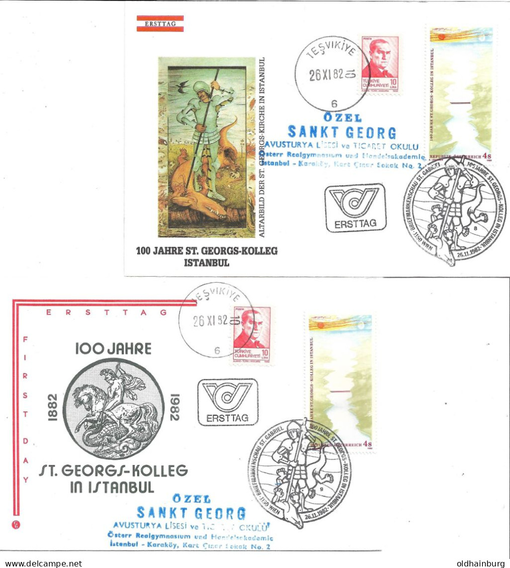 2282n: Österreich 1982, St. Georgs- Kolleg Istanbul, Stempelkombination Mit Türkei, Unterschiedliche Kuvertcachets - Covers & Documents