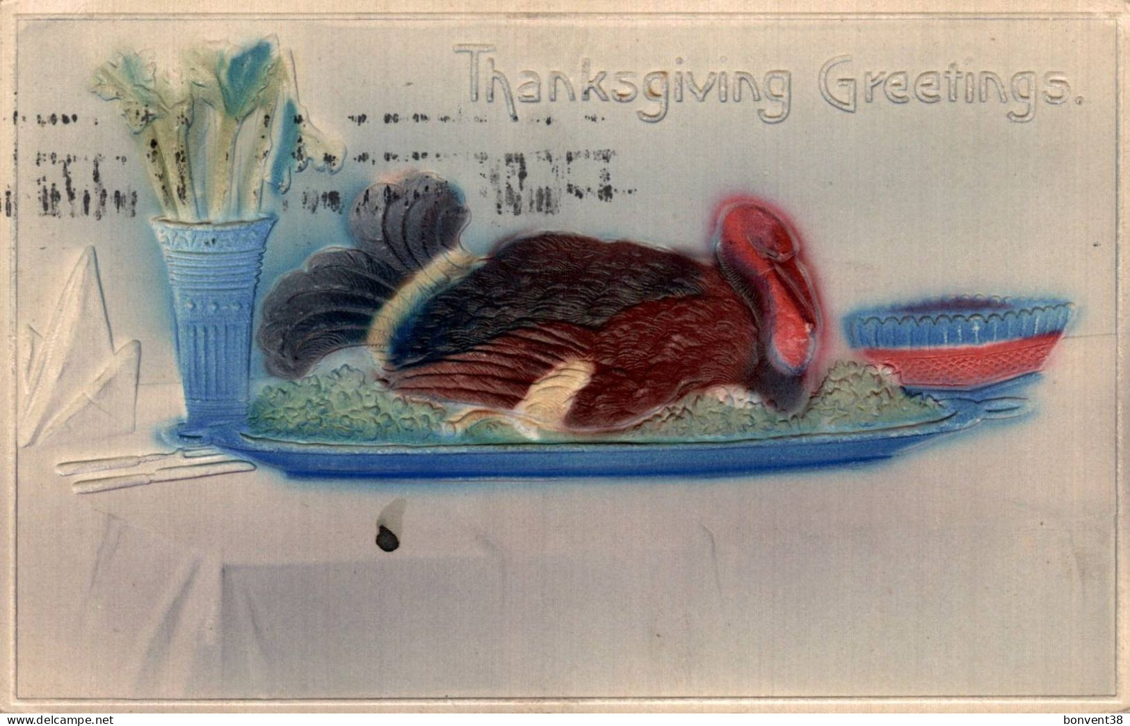 J1809 - Thanksgiving Greetings - Salutations De Thanksgiving - Dinde - Carte Gaufrée - Giorno Del Ringraziamento