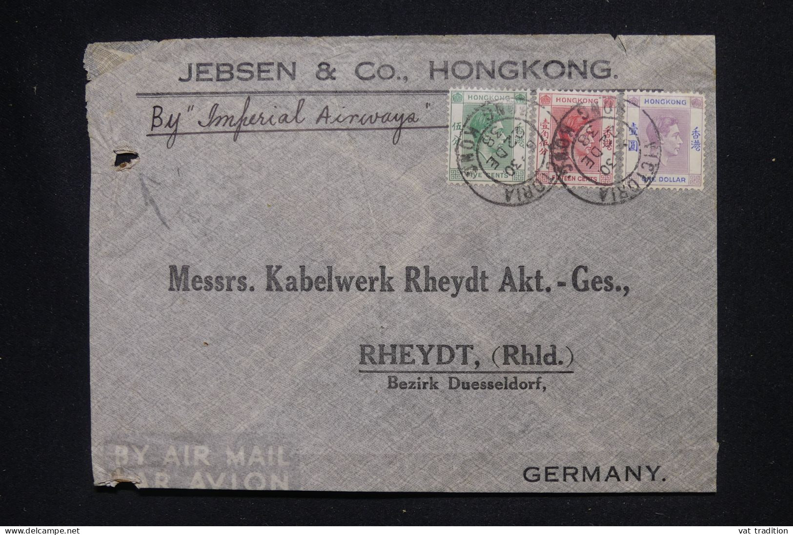 HONG KONG - Enveloppe Commerciale Pour L'Allemagne En 1938, Affranchissement Tricolore - L 147186 - Briefe U. Dokumente