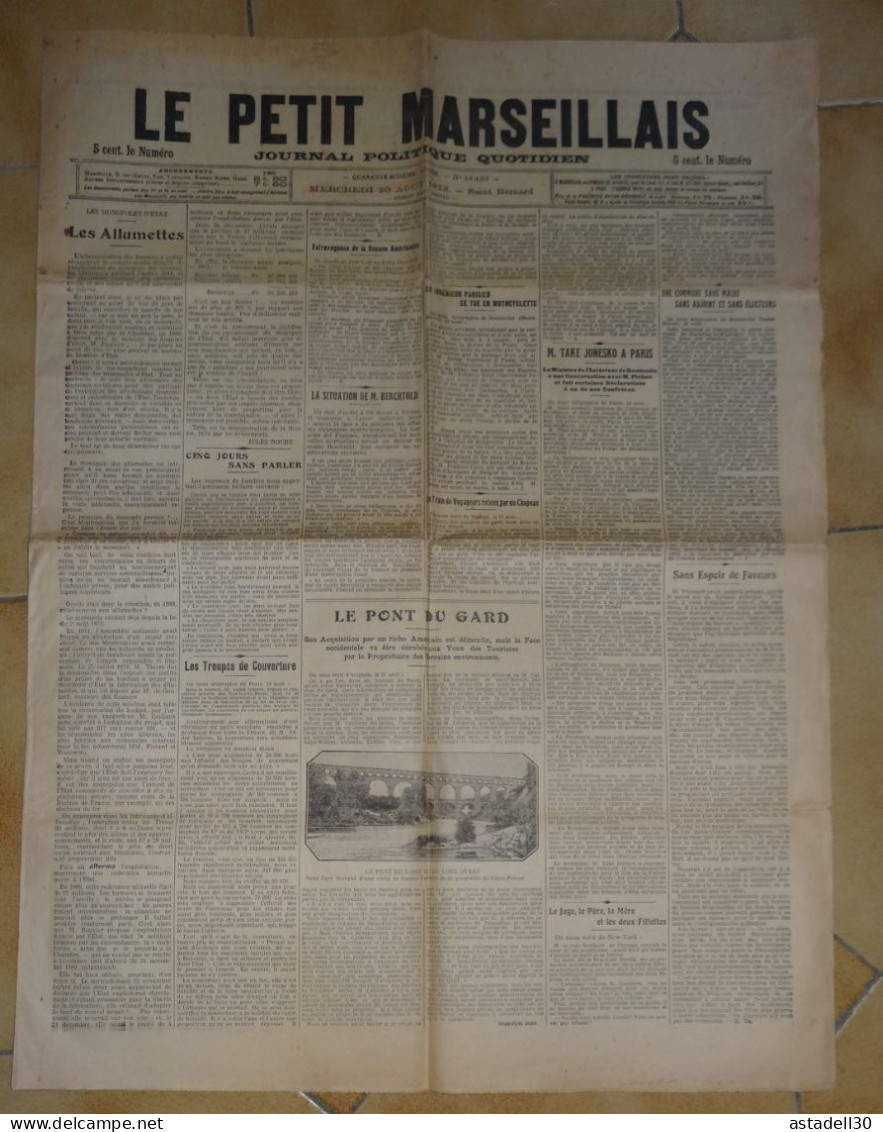 Journal LE PETIT MARSEILLAIS Du 20 Aout 1913, N°16492  ............... JOU-PM ........ TIR1-POS1 - Le Petit Marseillais