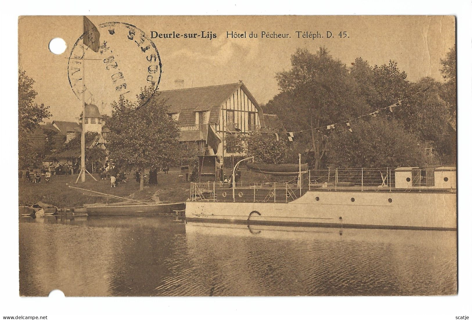 Deurle     -    Sur Lys   -   Jardin De L' Auberge Du Pêcheur.  -  Kaart Geperforeerd!  -  1928  Naar   Congo Belge - Sint-Martens-Latem