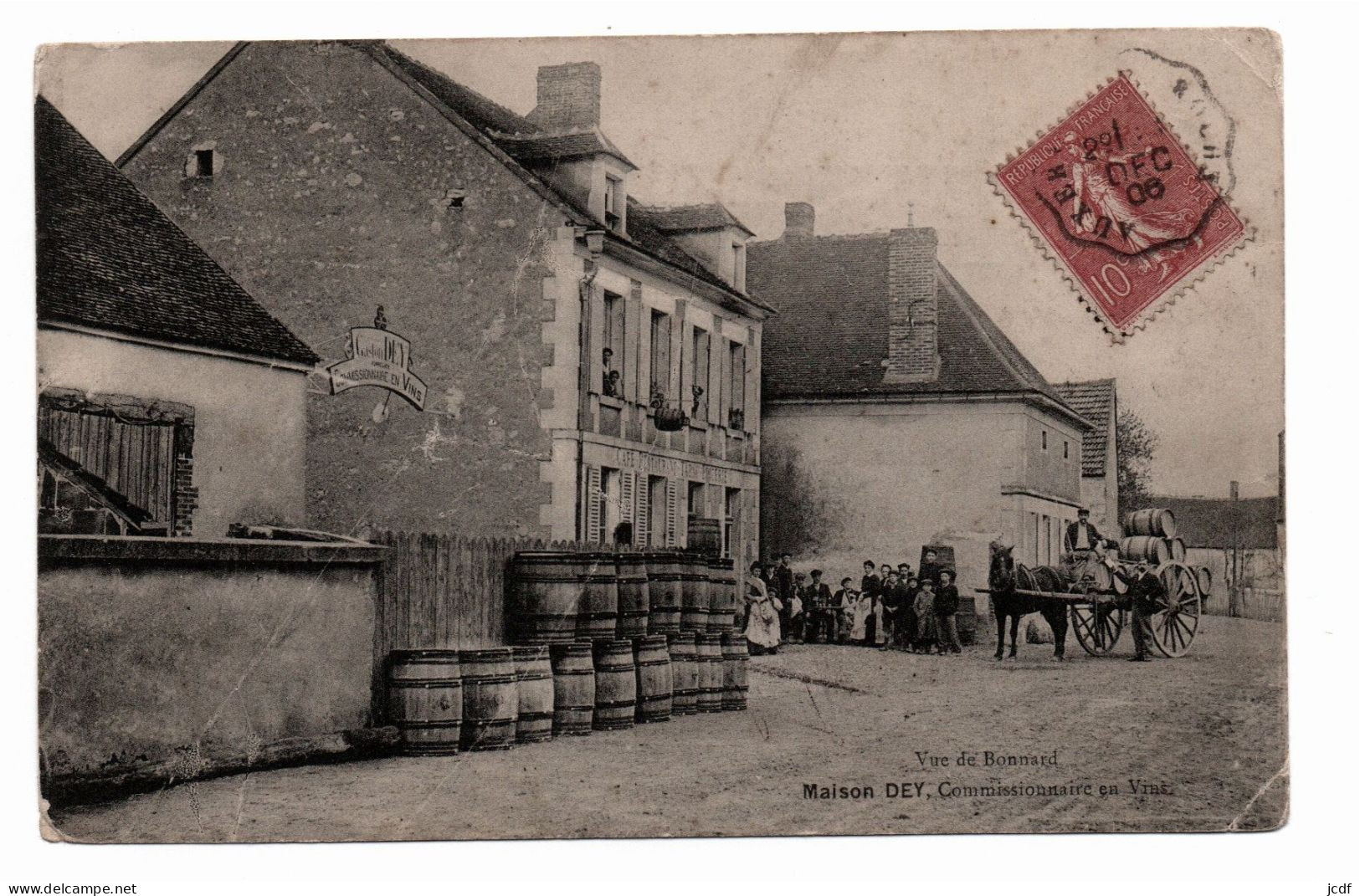 89 BONNARD Maison Dey - 1906 - Tonnelier Commissionaire En Vins - Charette Chargée De Fut- Signée G Dey - Env Migennes - Mercanti