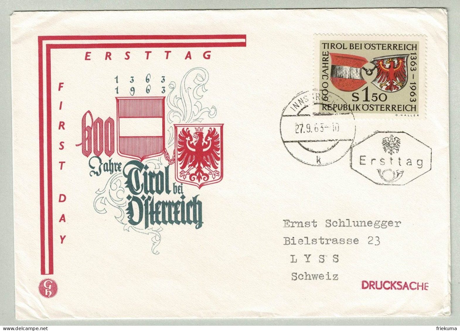 Oesterreich / Austria 1963, Brief Innsbruck - Lyss (Schweiz), Tirol, Heraldik / Héraldique / Heraldry - Andere & Zonder Classificatie