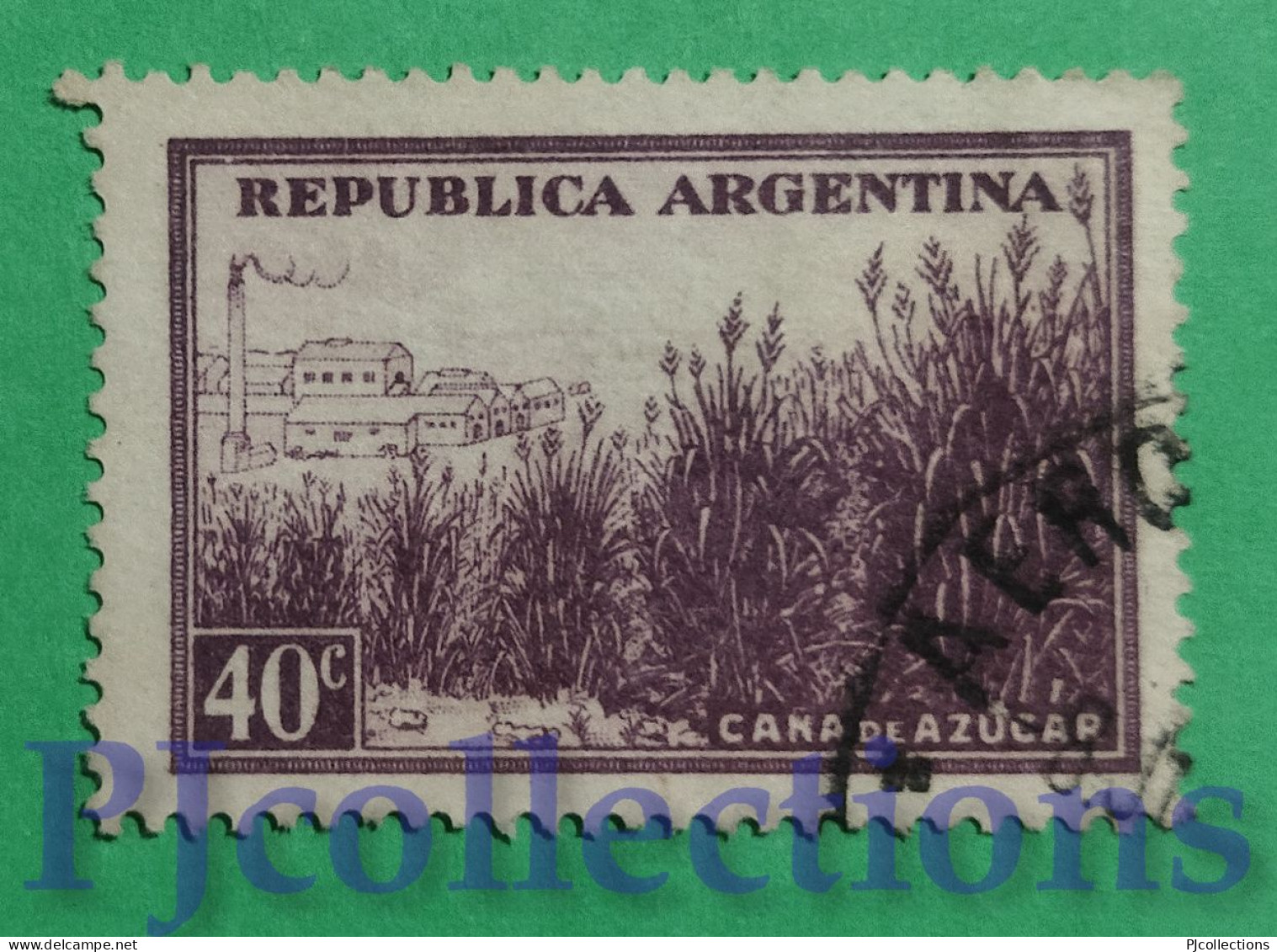 S215- ARGENTINA 1936 CANNA DA ZUCCHERO - SUGAR CANE 40c USATO - USED - Usados