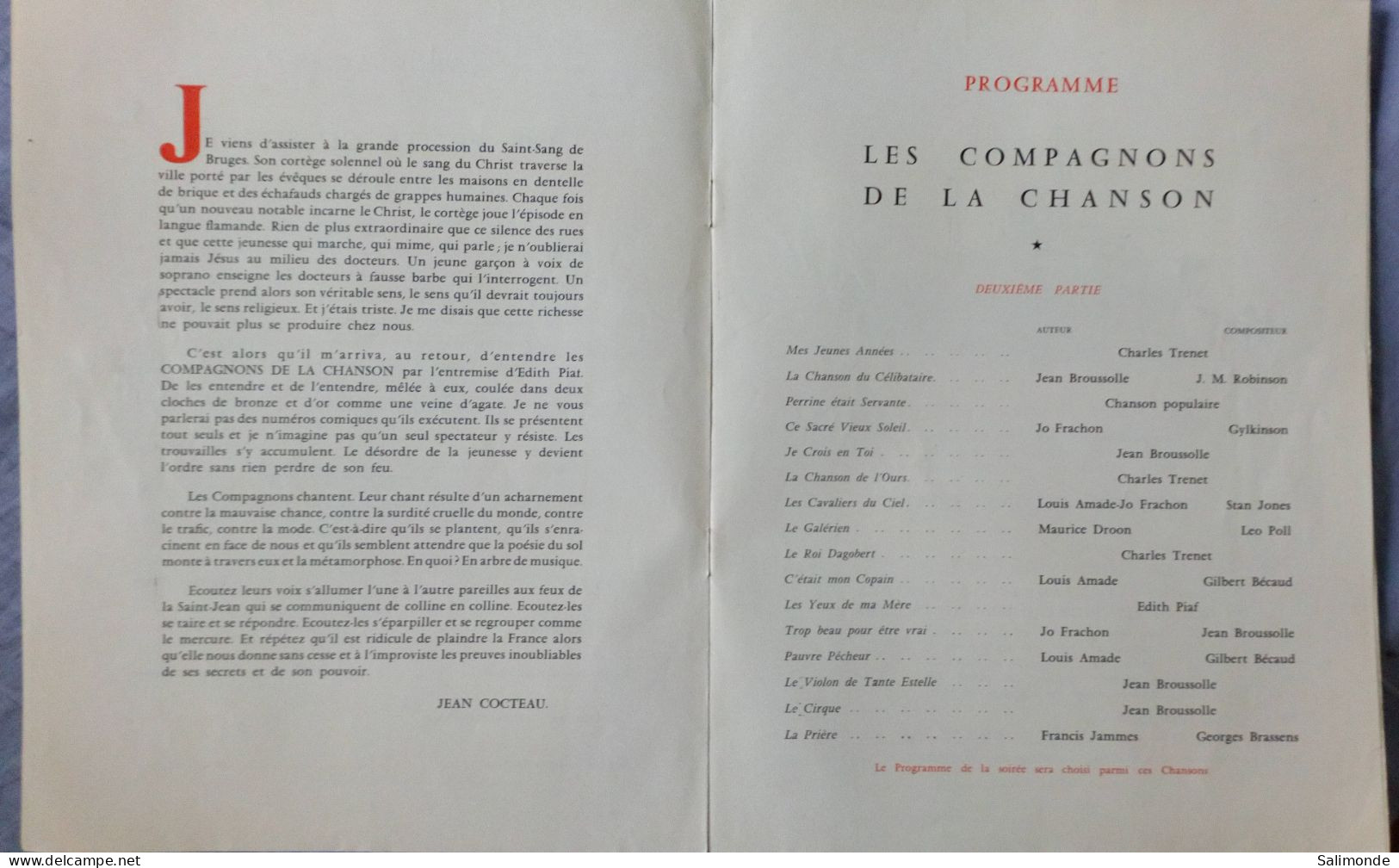 Programme Dédicacé Des Compagnons De La Chanson 1954-1955 - Autógrafos