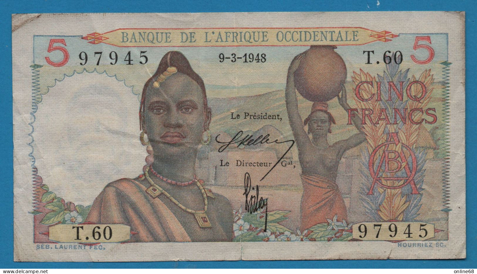 Banque De L'Afrique Occidentale 5 FRANCS 09-03-1948 # T.60 P# 36 FRENCH WEST AFRICA - Other - Africa