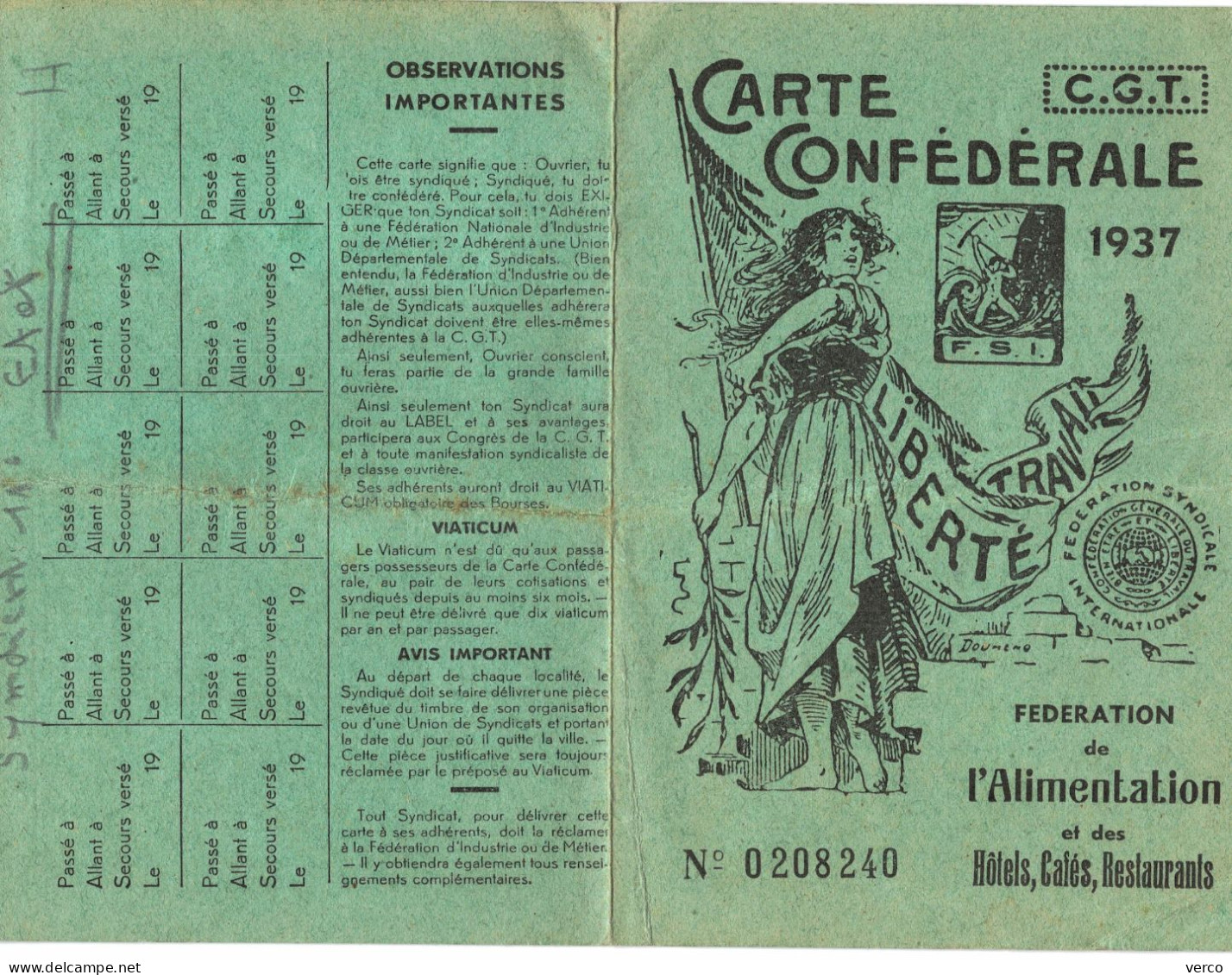 Carte POSTALE  Ancienne De  SYNDICAT - Carte CGT De 1937, Fédération De L'Alimentation (4 Volets) - Vakbonden